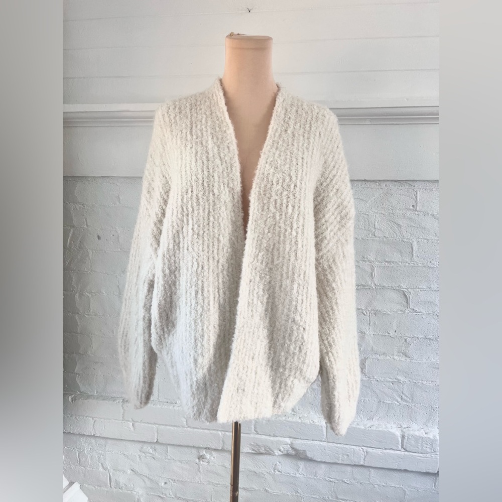 Anthropologie Grade and Gather Curly Yarn Open Cardigan Cream Oversized Sweater - Picture 11 of 12